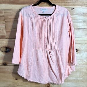 Philosophy Peach Pleated 3/4 Sleeve Tunic Blouse Linen Blend Soft Cottagecore